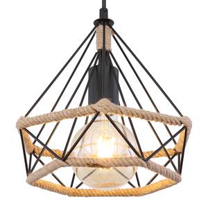 Hanglamp Ulleu II Zwart - Bruin - Metaal - Natuurvezel - Hoogte: 150 cm