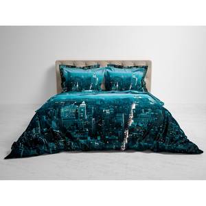Parure de lit réversible Brasco Satin - Bleu - 260 x 220 cm + 2 oreillers 60 x 70 cm