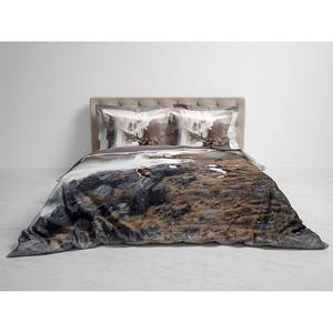 Parure de lit réversible Laurien Coton - Gris - 200 x 200/220 cm + 2 oreillers 70 x 60 cm