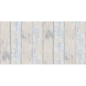 Vliestapete Holz Grau - 0,52m  x 10,05m  x 0,02m - Weiß / Hellblau