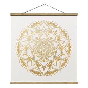 Quadro di tessuto Mandala in fiore Tessuto. Legno massello - Oro - 100cm x 100cm x 0,3cm - 100 x 100 cm
