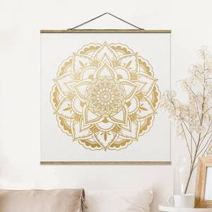 Wandkleed Mandala Bloemen textiel & massief hout (houtsoort) - Gold - 100cm x 100cm x 0,3cm - 100 x 100 cm