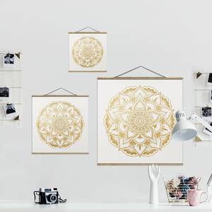 Wandkleed Mandala Bloemen textiel & massief hout (houtsoort) - Gold - 100cm x 100cm x 0,3cm - 100 x 100 cm