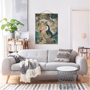 Stoffbild Collage Tukan im Dschungel Textil; Massivholz (Holzart) - Mehrfarbig - 100cm x 133,5cm x 0,3cm - 100 x 134 cm
