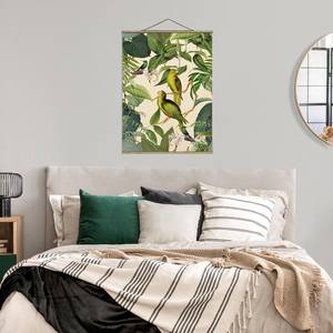Tableau déco Collage Perroquets Toile et bois massif - Vert - 100 cm x 133,5 cm x 0,3 cm - 100 x 134 cm