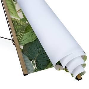 Stoffbild Collage Papageien im Dschungel Textil; Massivholz (Holzart) - Grün - 100cm x 133,5cm x 0,3cm - 100 x 134 cm