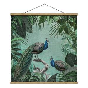 Wandkleed  Shabby Chic Pauw I textiel & massief hout (houtsoort) - turquoise - 100cm x 100cm x 0,3cm - 100 x 100 cm