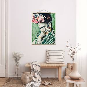 Quadro di tessuto Frida Kahlo n.3 Tessuto. Legno massello - Verde - 100cm x 133,5cm x 0,3cm - 100 x 134 cm