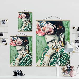 Stoffbild Frida Kahlo Collage No.3 Textil; Massivholz (Holzart) - Grün - 100cm x 133,5cm x 0,3cm - 100 x 134 cm