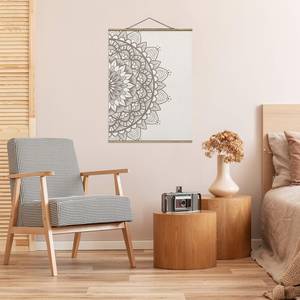Wandkleed Mandala Illustration Shabby textiel & massief hout (houtsoort) - Grau - 100cm x 133,5cm x 0,3cm - 100 x 134 cm