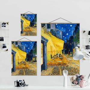 Wandkleed Caféterras bij nacht textiel & massief hout (houtsoort) - geel; blauw - 100cm x 133,5cm x 0,3cm - 100 x 134 cm