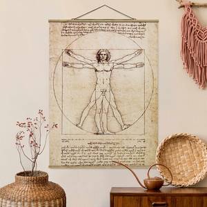Wandkleed Da Vinci textiel & massief hout (houtsoort) - Braun - 100cm x 133,5cm x 0,3cm - 100 x 134 cm