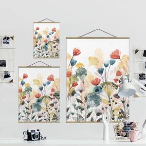 Tableau déco Fleurs d’été II Toile et bois massif - Multicolore - 100 cm x 133,5 cm x 0,3 cm - 100 x 134 cm