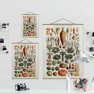 Stoffbild Vintage Lehrtafel Gemüse Textil; Massivholz (Holzart) - Grün - 100cm x 133,5cm x 0,3cm - 100 x 134 cm