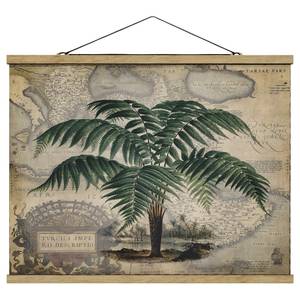 Quadro di tessuto Cartina e palme Tessuto. Legno massello - Verde - 100cm x 75cm x 0,3cm - 100 x 75 cm