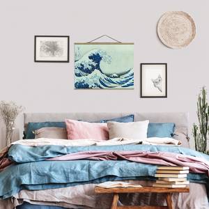 Stoffbild Die grosse Welle von Kanagawa Textil; Massivholz (Holzart) - Blau - 100cm x 75cm x 0,3cm - 100 x 75 cm