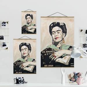 Stoffbild  Frida Kahlo Collage No.4 Textil; Massivholz (Holzart) - Beige - 100cm x 150cm x 0,3cm - 100 x 150 cm