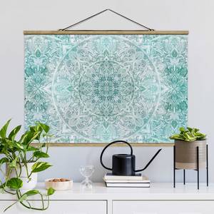 Stoffbild Mandala Aquarell Ornament Textil; Massivholz (Holzart) - Türkis - 100cm x 66,5cm x 0,3cm - 100 x 67 cm