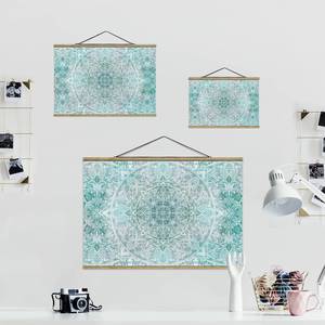 Stoffbild Mandala Aquarell Ornament Textil; Massivholz (Holzart) - Türkis - 100cm x 66,5cm x 0,3cm - 100 x 67 cm
