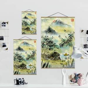 Stoffbild Japanischer Bambuswald Textil; Massivholz (Holzart) - Gelb - 100cm x 150cm x 0,3cm - 100 x 150 cm