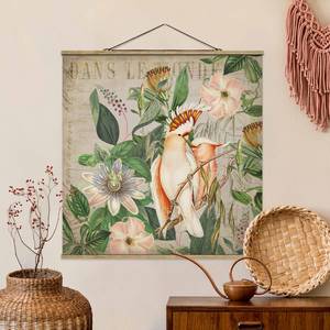 Stoffbild Colonial Style Collage Textil; Massivholz (Holzart) - Pink - 35cm x 35cm x 0,3cm - 35 x 35 cm