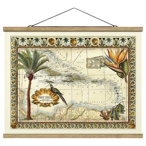 Stoffbild Landkarte West Indien Textil; Massivholz (Holzart) - Mehrfarbig - 100cm x 75cm x 0,3cm - 100 x 75 cm