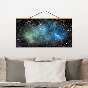 Tableau déco Carte des étoiles Toile et bois massif - Noir - 100 cm x 50 cm x 0,3 cm - 100 x 50 cm
