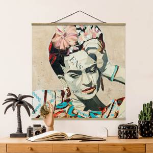 Wandkleed Frida Kahlo Collage No.1 textiel & massief hout (houtsoort) - meerdere kleuren - 50cm x 50cm x 0,3cm - 50 x 50 cm