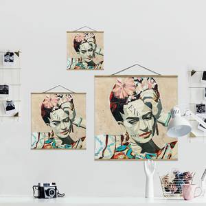 Wandkleed Frida Kahlo Collage No.1 textiel & massief hout (houtsoort) - meerdere kleuren - 35cm x 35cm x 0,3cm - 35 x 35 cm