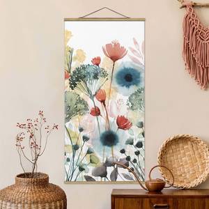 Stoffbild Wildblumen im Sommer I Textil; Massivholz (Holzart) - Mehrfarbig - 35cm x 70cm x 0,3cm - 35 x 70 cm