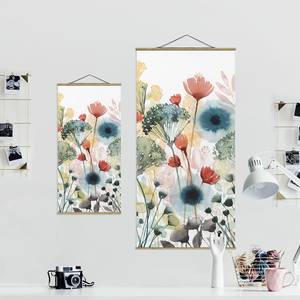 Tableau déco Fleurs d’été I Toile et bois massif - Multicolore - 35 cm x 70 cm x 0,3 cm - 35 x 70 cm