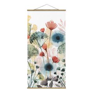 Wandkleed Wilde bloemen in de Zomer I textiel & massief hout (houtsoort) - meerdere kleuren - 50cm x 100cm x 0,3cm - 50 x 100 cm