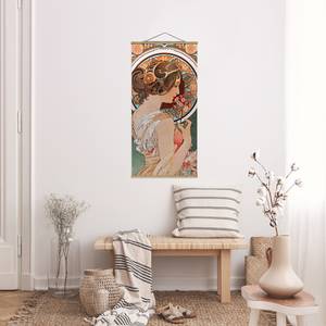 Wandkleed Alfons Mucha Sleutelbloemen textiel & massief hout (houtsoort) - meerdere kleuren - 35cm x 70cm x 0,3cm - 35 x 70 cm