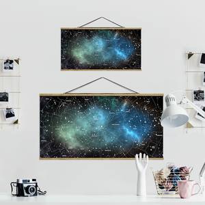 Stoffbild Sternbilder Galaxienebel Textil; Massivholz (Holzart) - Schwarz - 80cm x 40cm x 0,3cm - 80 x 40 cm