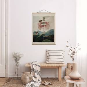 Wandkleed Bloesem & Kolibrie textiel & massief hout (houtsoort) - meerdere kleuren - 100cm x 133,5cm x 0,3cm - 100 x 134 cm