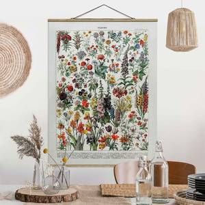Tableau déco Vintage Botanique Fleurs IV Toile et bois massif - Multicolore - 100 cm x 133,5 cm x 0,3 cm - 100 x 134 cm