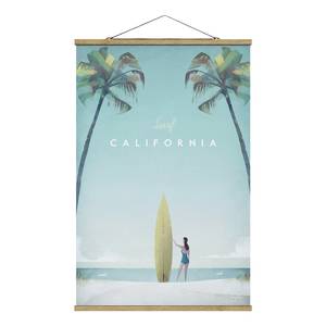 Stoffbild Reiseposter California Textil; Massivholz (Holzart) - Türkis - 35cm x 52,5cm x 0,3cm - 35 x 53 cm