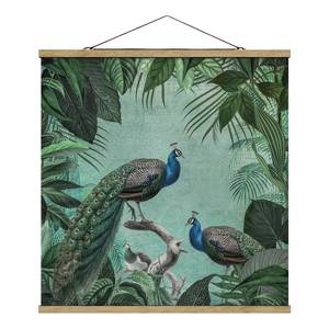 Stoffbild  Shabby Chic Edler Pfau I Textil; Massivholz (Holzart) - Türkis - 80cm x 80cm x 0,3cm - 80 x 80 cm