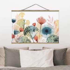 Wandkleed Wilde bloemen in de Zomer I textiel & massief hout (houtsoort) - wit - 50cm x 33,5cm x 0,3cm - 50 x 34 cm