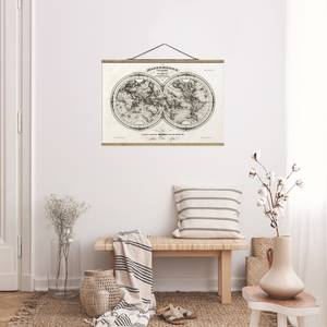 Tableau déco Carte des hémisphères Toile et bois massif - Noir / Blanc - 35 cm x 23,5 cm x 0,3 cm - 35 x 24 cm