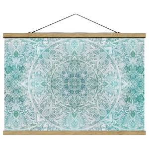 Stoffbild Mandala Aquarell Ornament Textil; Massivholz (Holzart) - Türkis - 80cm x 53,5cm x 0,3cm - 80 x 54 cm