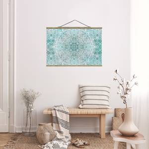 Tableau déco Mandala Aquarelle Toile et bois massif - Turquoise - 80 cm x 53,5cm x 0,3 cm - 80 x 54 cm