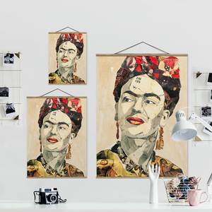 Wandkleed  Frida Kahlo Collage No.2 textiel & massief hout (houtsoort) - meerdere kleuren - 35cm x 46,5cm x 0,3cm - 35 x 47 cm