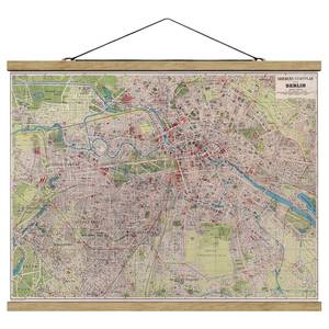 Stoffbild Vintage Stadtplan Berlin Textil; Massivholz (Holzart) - Mehrfarbig - 100cm x 75cm x 0,3cm - 100 x 75 cm