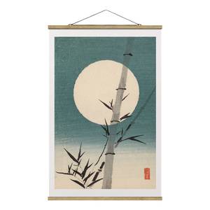 Tableau déco Lune et bambous Toile et bois massif - Bleu - 100 cm x 150 cm x 0,3 cm - 100 x 150 cm