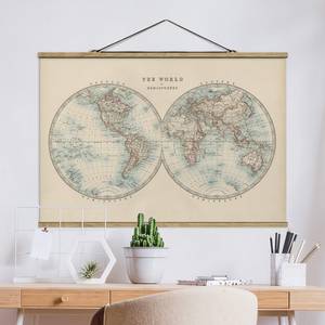 Tableau déco Les deux hémisphères Toile et bois massif - Beige - 80 cm x 53,5cm x 0,3 cm - 80 x 54 cm