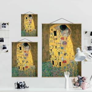 Tableau déco Gustav Klimt Le baiser Toile et bois massif - Doré - 35 cm x 46,5 cm x 0,3 cm - 35 x 47 cm