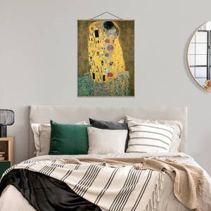 Stoffbild Gustav Klimt  Der Kuß Textil; Massivholz (Holzart) - Gold - 80cm x 106,5cm x 0,3cm - 80 x 107 cm