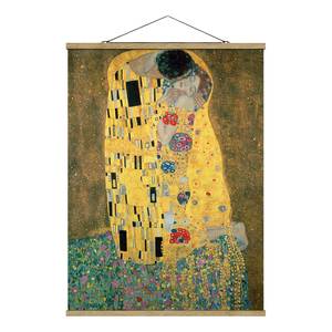 Wandkleed Gustav Klimt  Der Kuß textiel & massief hout (houtsoort) - Gold - 80cm x 106,5cm x 0,3cm - 80 x 107 cm