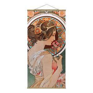 Stoffbild Alfons Mucha Schüsselblume Textil; Massivholz (Holzart) - Mehrfarbig - 50cm x 100cm x 0,3cm - 50 x 100 cm